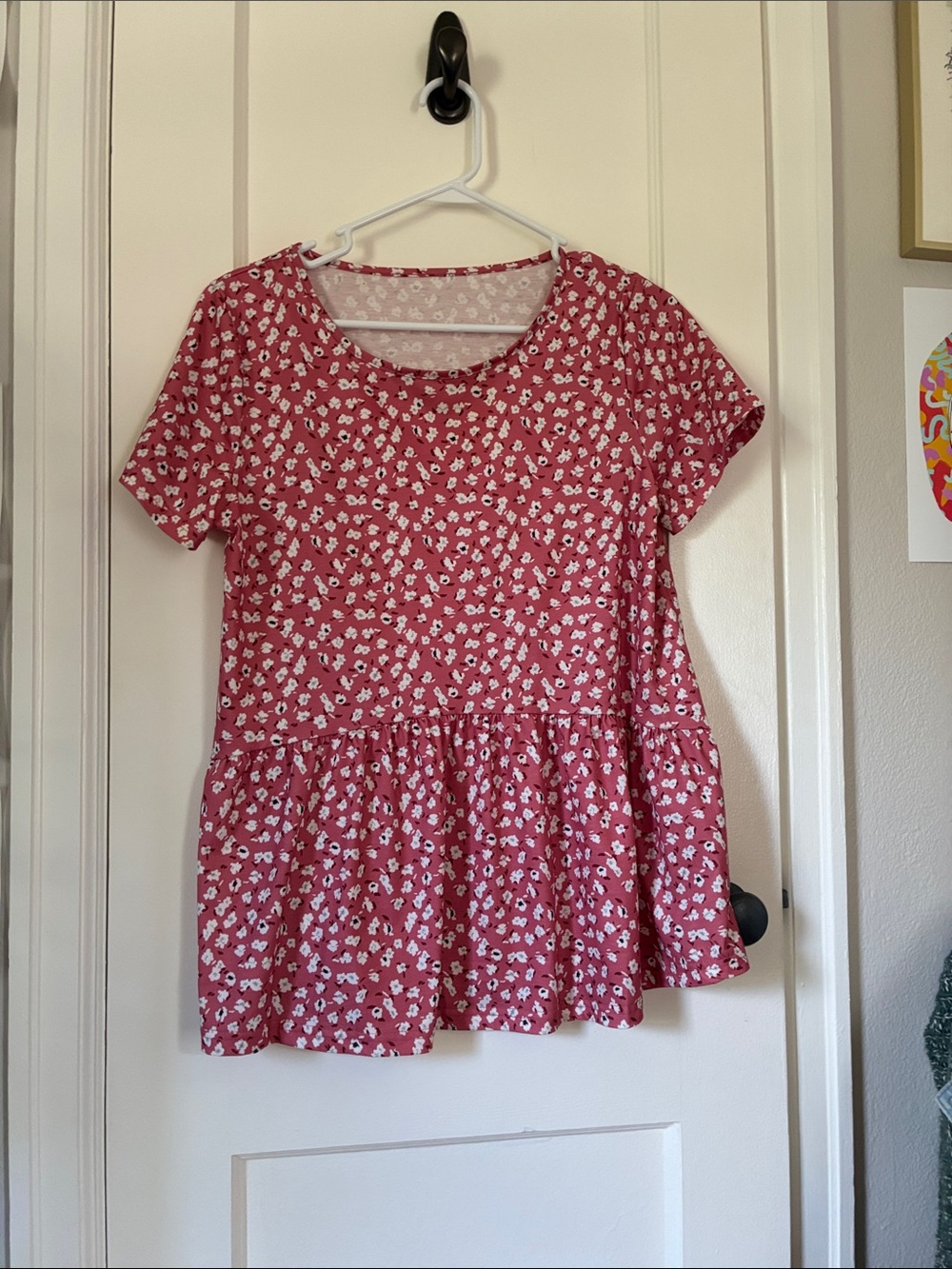 Women's Pink Floral Peplum Tunic Top
